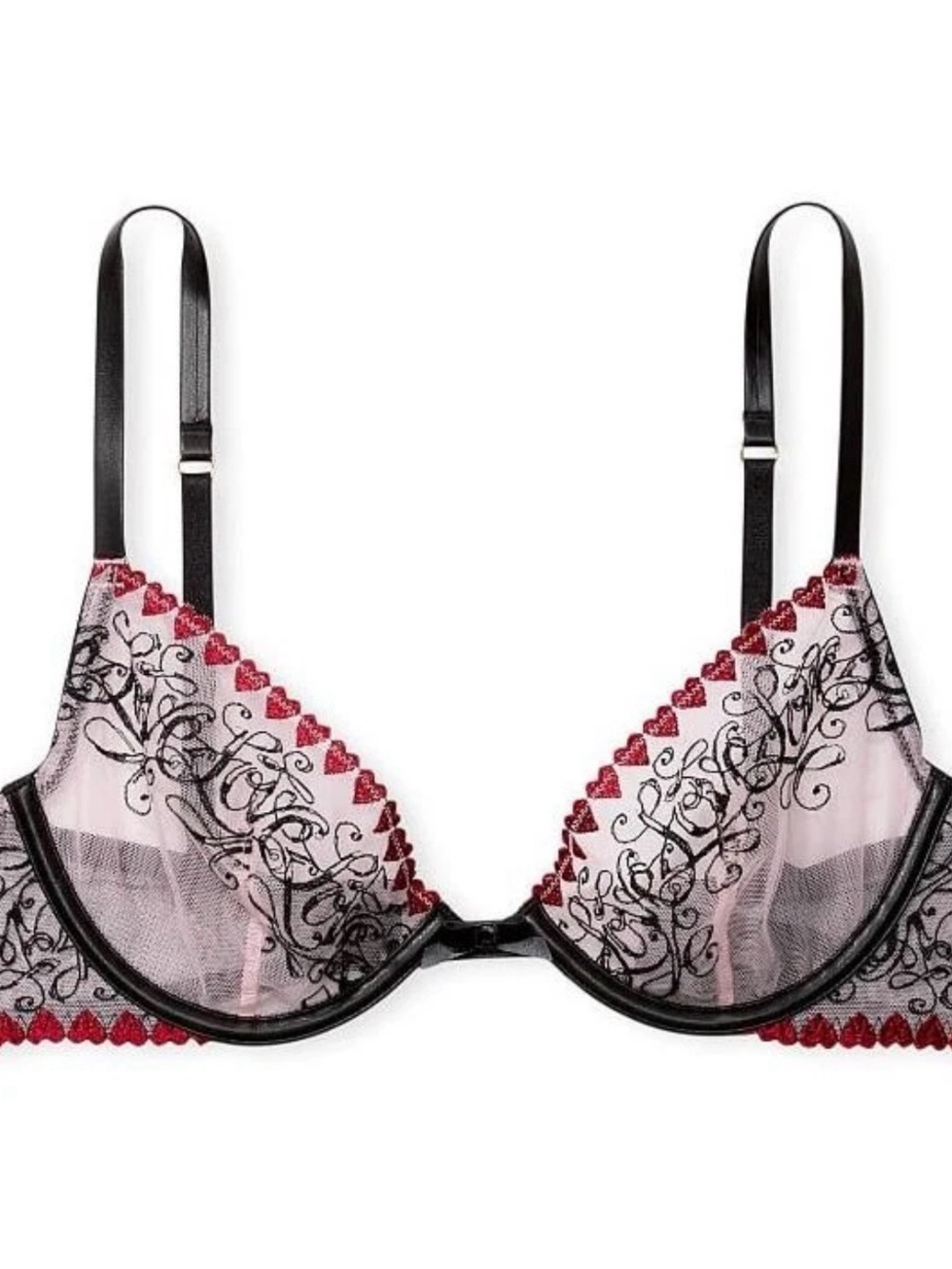 Victoria's Secret Pink Sheer Lace Bra with Black Embroidery